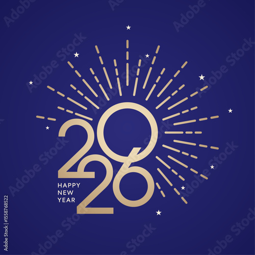 2026 gold fireworks and number, New Year card design