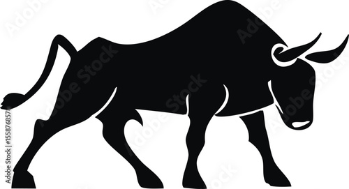 "Charging Angry Bull Silhouette Isolated on White Background"
