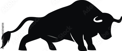 "Charging Angry Bull Silhouette Isolated on White Background"
