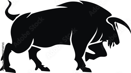 "Charging Angry Bull Silhouette Isolated on White Background"
