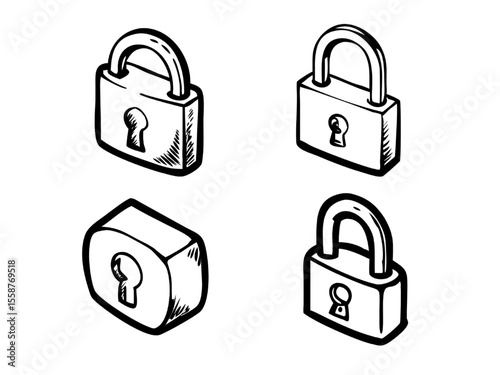 Hand-Drawn Isometric Padlock Icons Security & Privacy