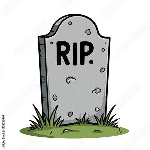 Cartoon tombstone RIP, Halloween symbol and spooky decoration