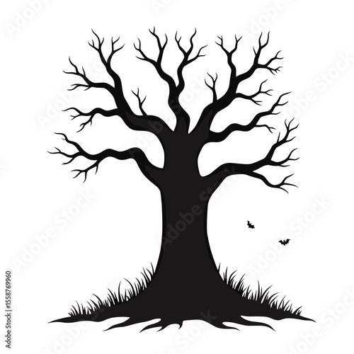 Silhouette of spooky tree with bats, Halloween decoration theme