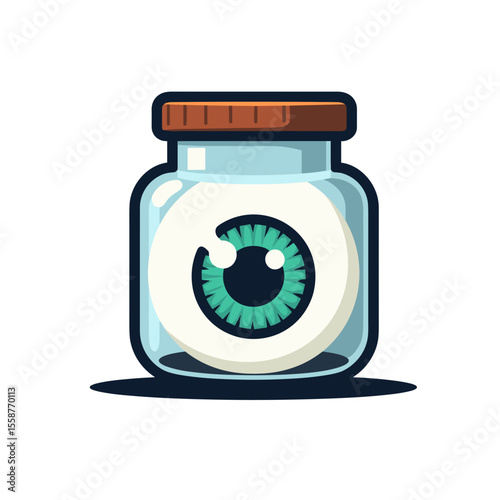 Cartoon eyeball in a jar – Halloween creepy curiosity, spooky decoration