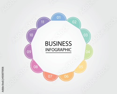 Business Infographic modern design template for banners and infographics for 11 half circle step