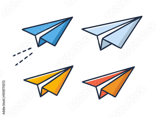 Colorful Paper Airplane Icons Vector Illustration