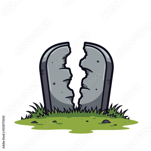 Broken Tombstone Illustration, Halloween or Horror Theme Decoration
