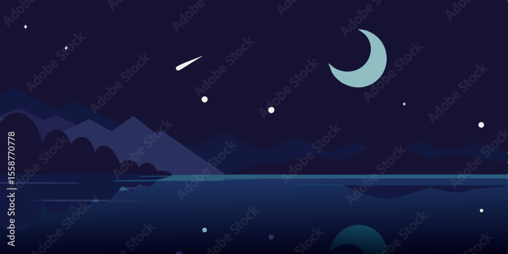 Obraz premium night landscape with moon