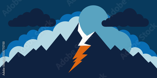 Cloud and lightning strike over a blue mountain landscape, illustrating a powerful cloud computing concept
