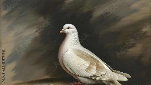 Elegant white pigeon with subtle brown markings.
