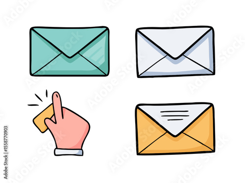 Hand Drawn Email Envelope Icons Set of 4 Cute Illustrations