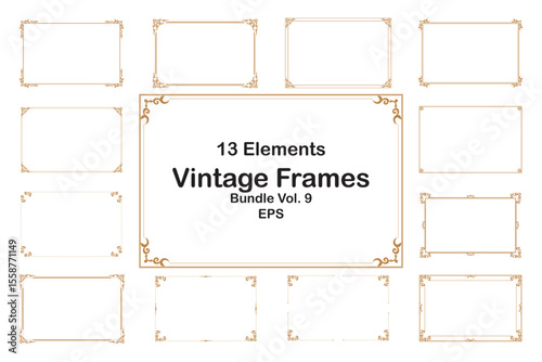 Vintage Decorative Frames Bundle - 13 Elegant Border Elements. Set 9