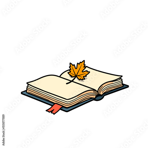 Open book with autumn leaf and bookmark, seasonal reading inspiration