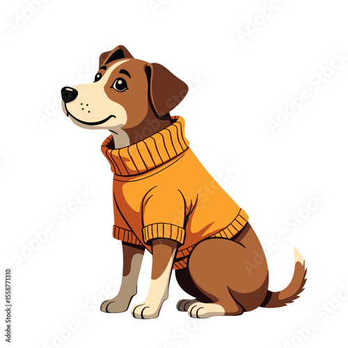 Dog wearing orange sweater, cute pet apparel illustration