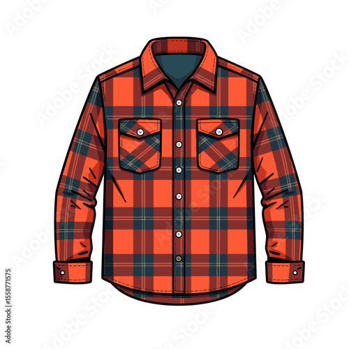 Red plaid shirt illustration, casual fashion apparel design