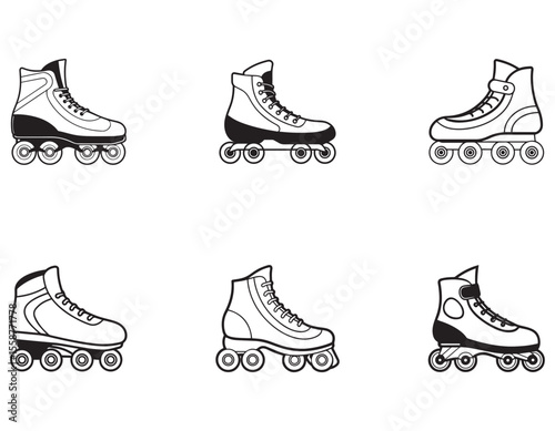 Set of Inline Roller Skates icons isolated on white background. Silhouette vector illustration