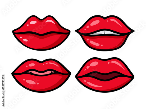 Vibrant Red Lips Icons A Collection of Four Unique Designs
