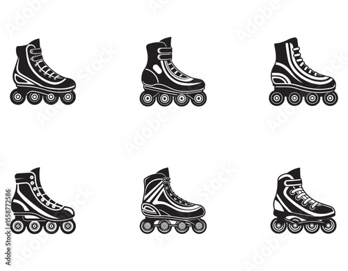 Set of Inline Roller Skates icons isolated on white background. Silhouette vector illustration