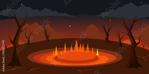 Burning candles illuminate the urban night sky, their light reflecting on the city's water features, creating an abstract silhouette against the moonlit landscape