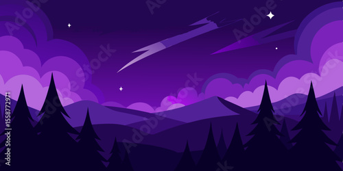 Here's a single sentence combining those elements:

Starry night fantasy landscape with moonlit mountains and silhouetted winter trees
