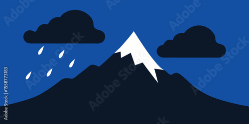 Mountain landscape vector illustration of hills, peaks, and clouds under a sunset sky with snow-capped mountainsMountain landscape vector illustration of hills, peaks, and clouds under a sunset sky wi