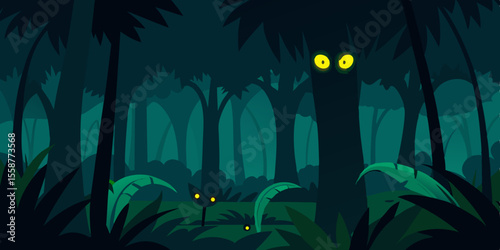 Dark, moonlit forest silhouette with bats, illustrating a blue night nature scene