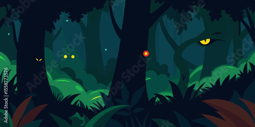Underwater illustration of tropical fish and scary bats silhouetted against an autumn moonlit ocean