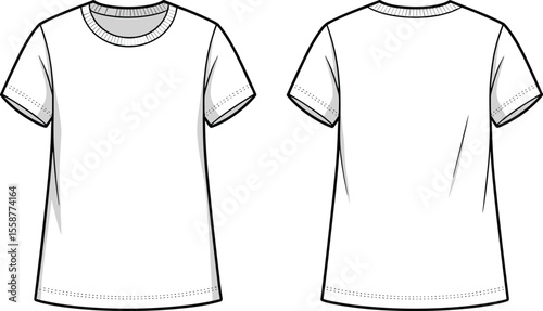 Women's Relaxed Fit Crew Neck Short Sleeve T-Shirt Flat Fashion Sketch Template - Basic Casual Apparel Design Blank