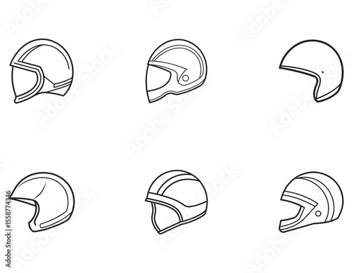 set of Minimalist Curved Helmet Vector on White