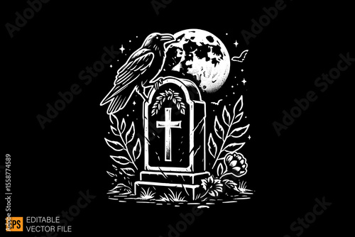 dark horror grave art illustration design black and white backgroud templates