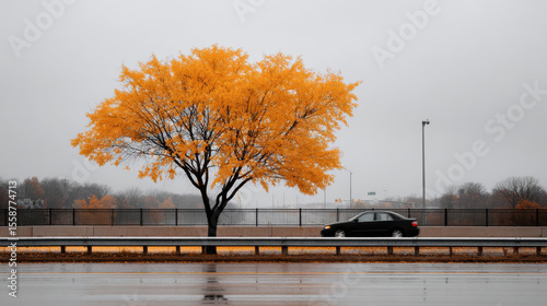 minimalist urban highway scene in usa under overcast sky showcasing seasonal transition
