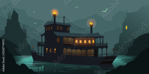 Mysterious Riverboat Journey A Nighttime Adventure on the Water