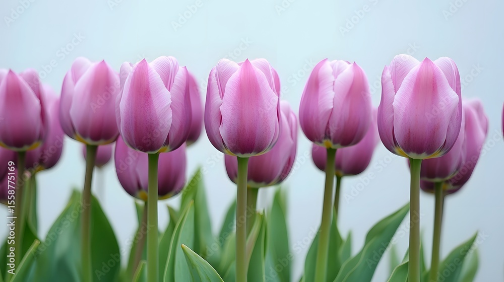 Fototapeta premium Beautiful Purple Tulips Spring Flowers Row