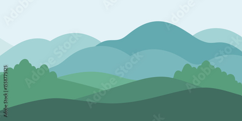 Serene Mountain Landscape Misty Peaks and Rolling Hills