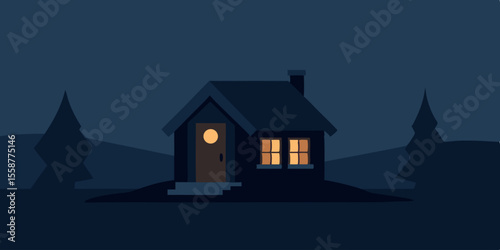 Cozy Cabin at Night A Serene Illustration of a Home in the Woods