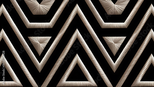 Geometric pattern of interlocking triangles in black and light gray.
