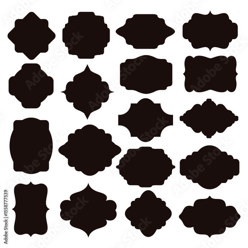 Large set vector black silhoutte frame cartouches badges classical curved rounded
