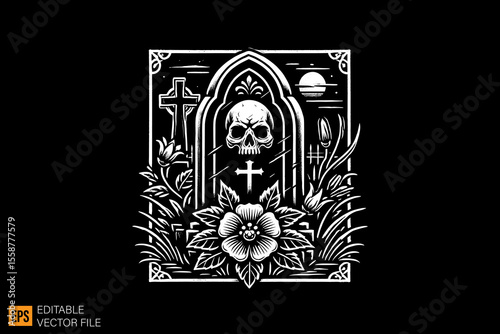 dark horror grave art illustration design black and white backgroud templates