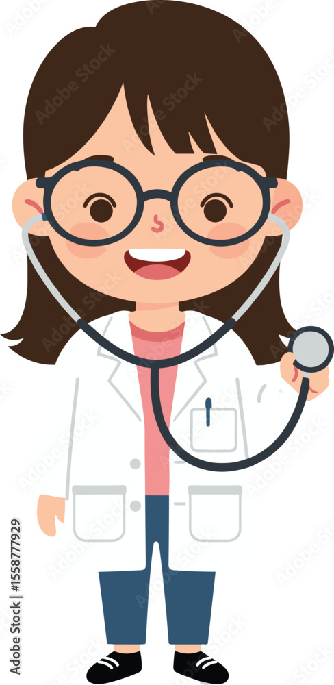 Caring Doctor with Stethoscope, Confident Woman, Hospital Environment, Health Care Illustration, Medicine Concept, Professional Care in Action