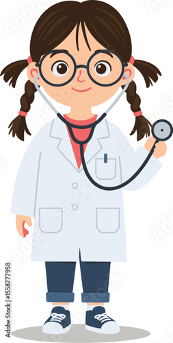 Young Doctor with Stethoscope, Hospital Setting, Health Care Illustration, Caring Environment, Optimistic View, Promoting Medicine and Nursing Concepts