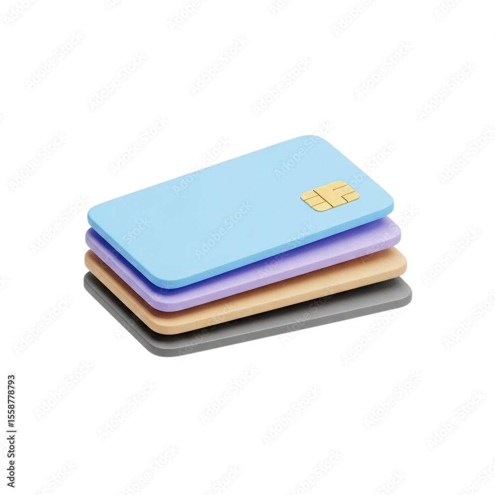 Stack of four credit cards with golden chip on black background Stack of four credit cards with golden chip on black background