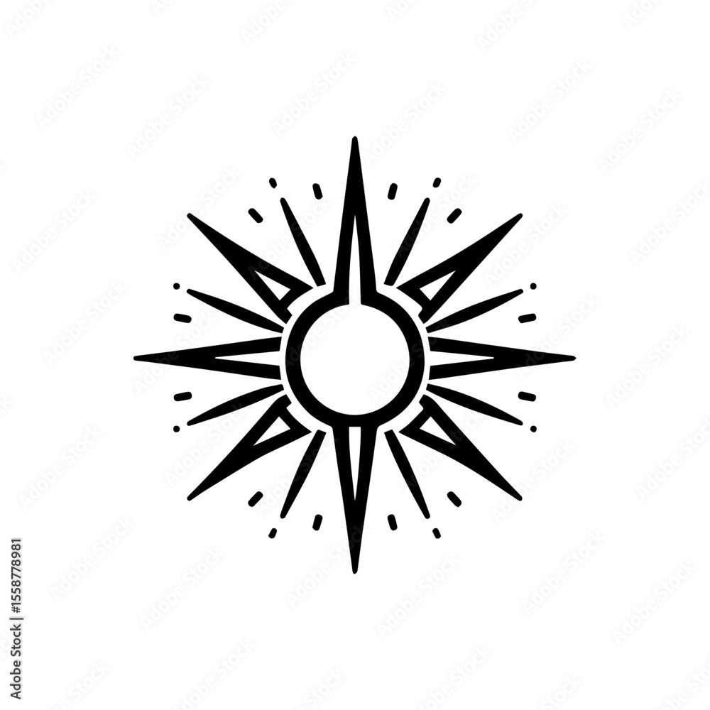 Obraz premium Outline-style tribal sun with sharp rays