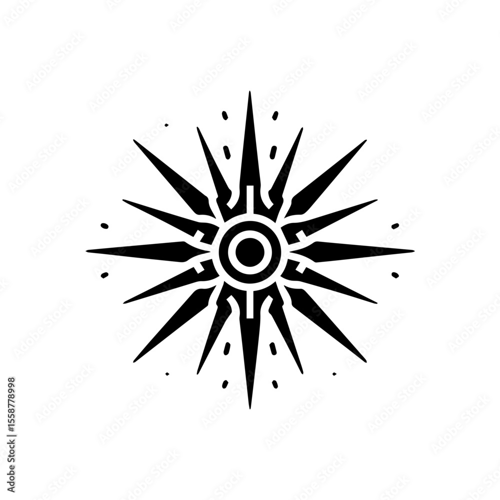 Obraz premium Outline-style tribal sun with sharp rays