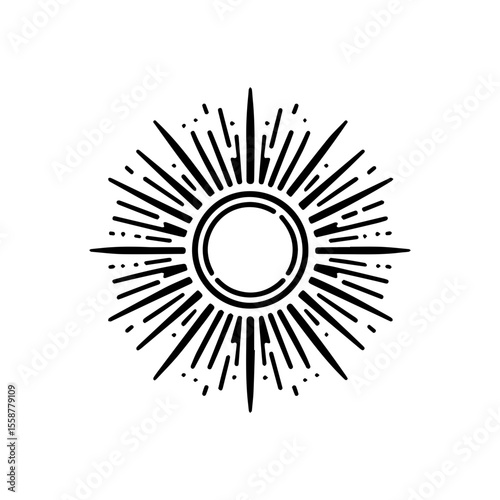 Outline-style tribal sun with sharp rays