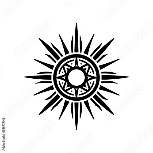 Outline-style tribal sun with sharp rays