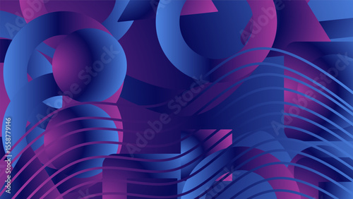 Abstract geometric background with purple and blue gradients.