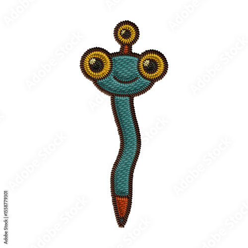 Cute alien-style pencil clipart with space details, embroidered patch design. Perfect for school clipart, kids' stickers, planners, cosmic themes.