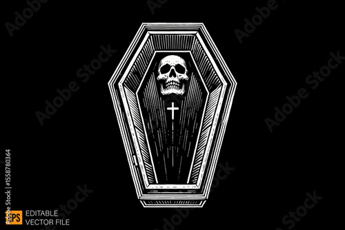 a funerary box coffins dark horror art illustration design black and white backgroud templates