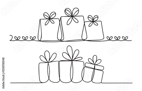 Festive gift boxes with bows and hearts border design presents ribbons