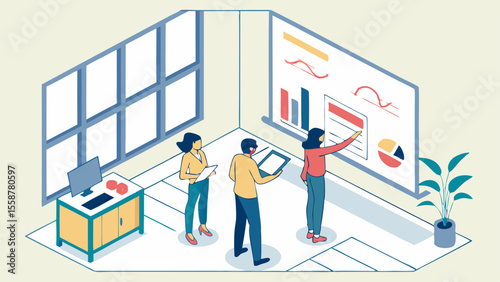 3D Isometric Business Team Analysis